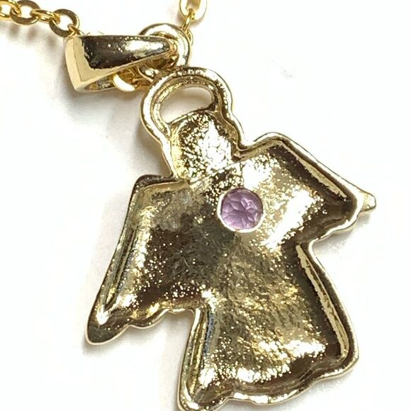 Goldtone amethyst angel pendant necklace 16” bib - Picture 6 of 6
